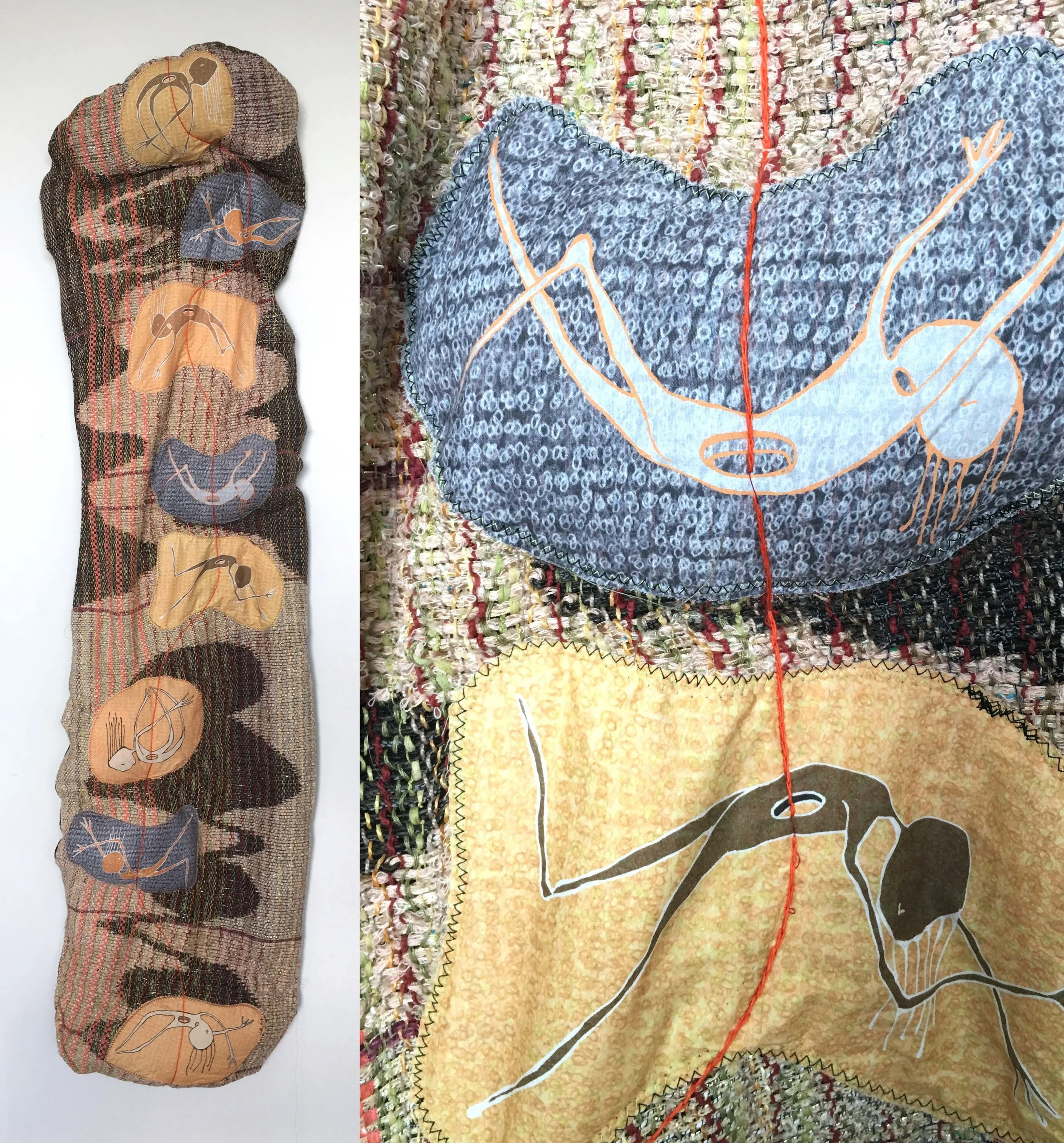   I Fell for You Three Times (cream)  h: 72" x w: 15" hand-woven and machine-made fabric, embroidery, inkjet prints, fleece 2017 