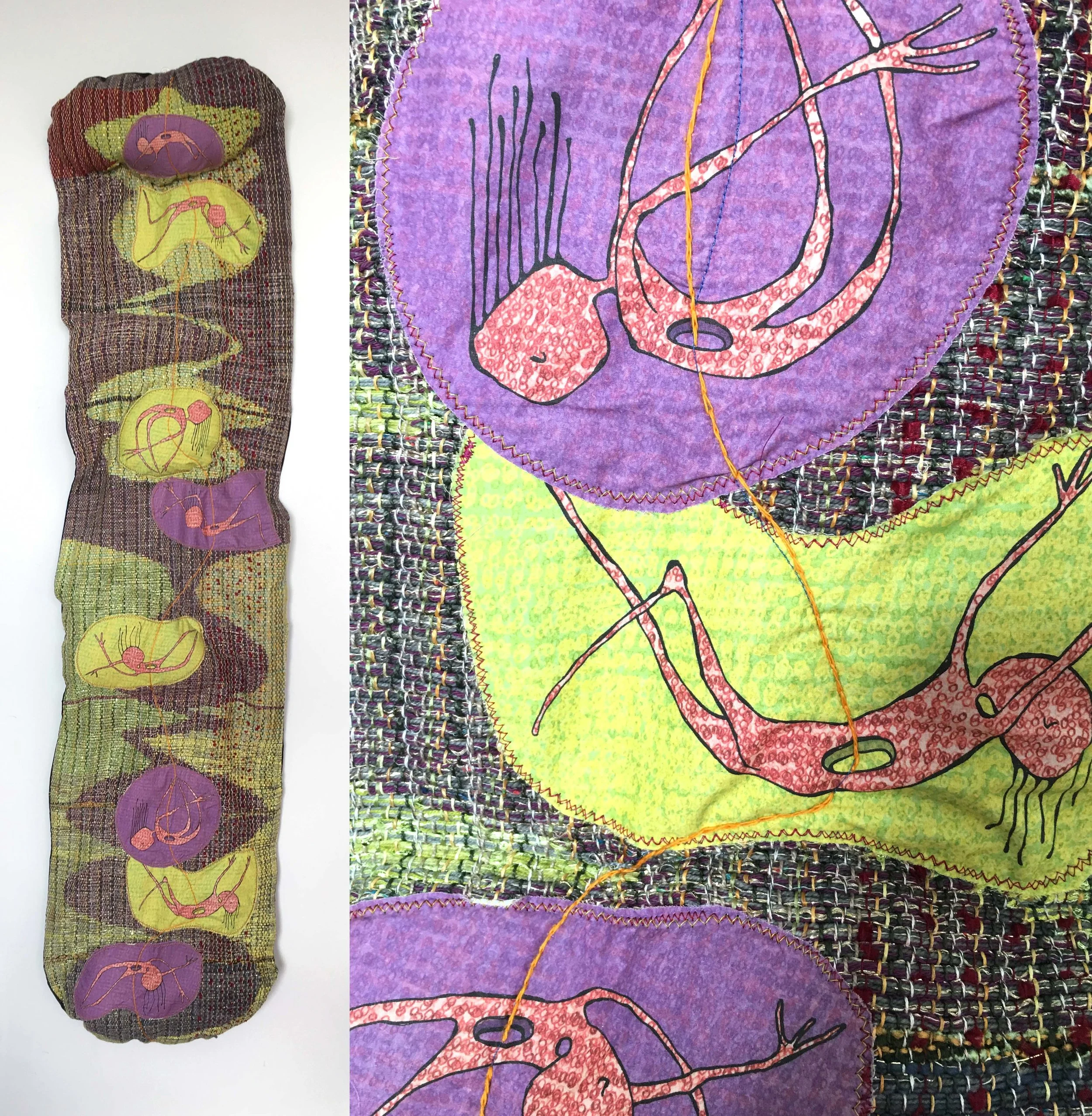   I Fell for You Three Times (purple)  h: 72" x w: 15" hand-woven and machine-made fabric, embroidery, inkjet prints, fleece 2017 
