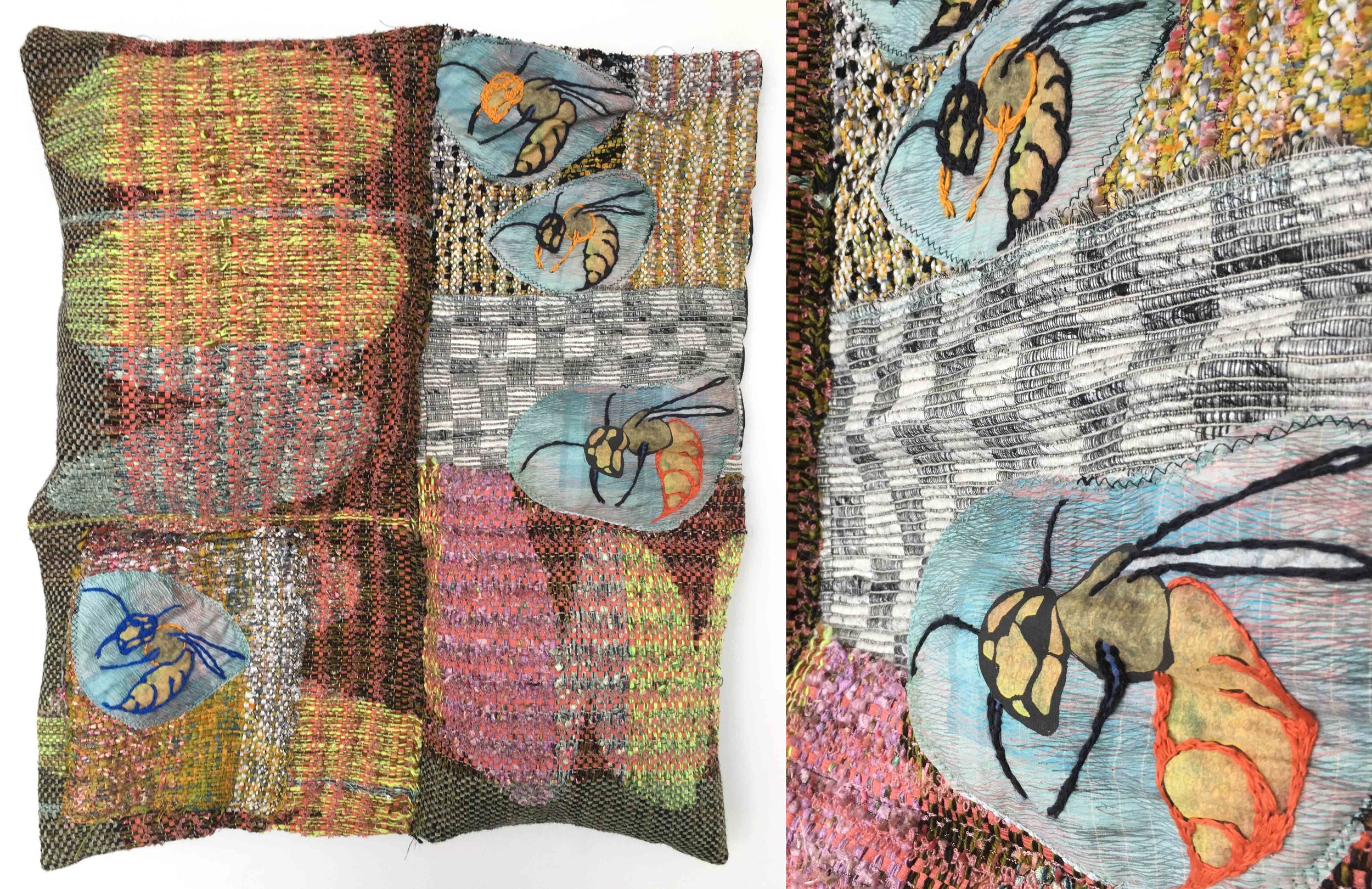   Love Stings  h: 26" x w: 22" hand-woven and machine-made fabric, embroidery, inkjet prints, fleece 2017 