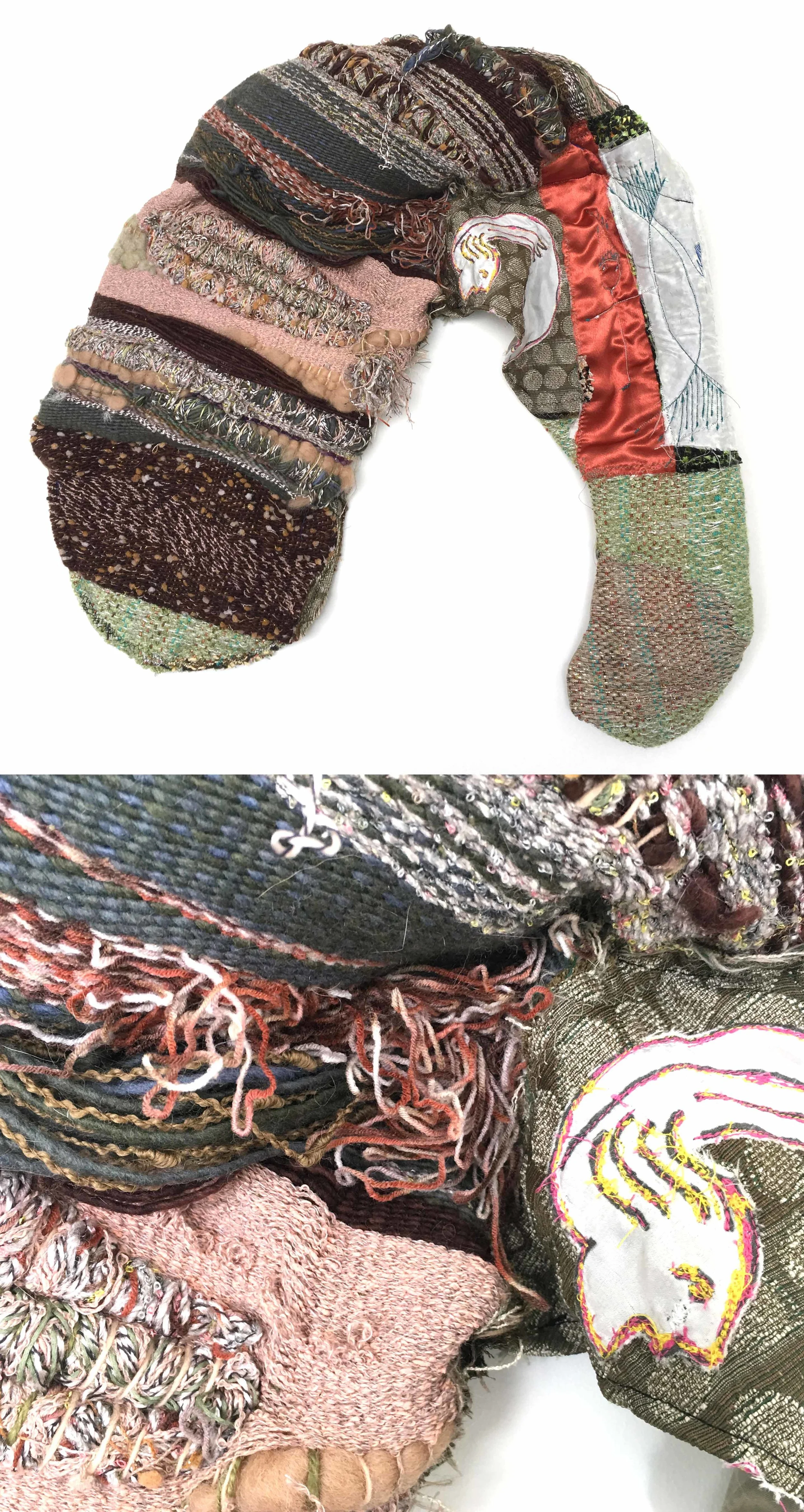 Eat My Feet (1) h: 24" x w: 27" hand-woven and machine-made fabric, embroidery, inkjet prints, fleece, wire 2017