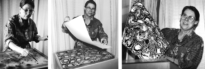 Process makes Pattern, in art as in nature. Myrrh marbelizing paper, 1990. (Photo by Helen Golden)