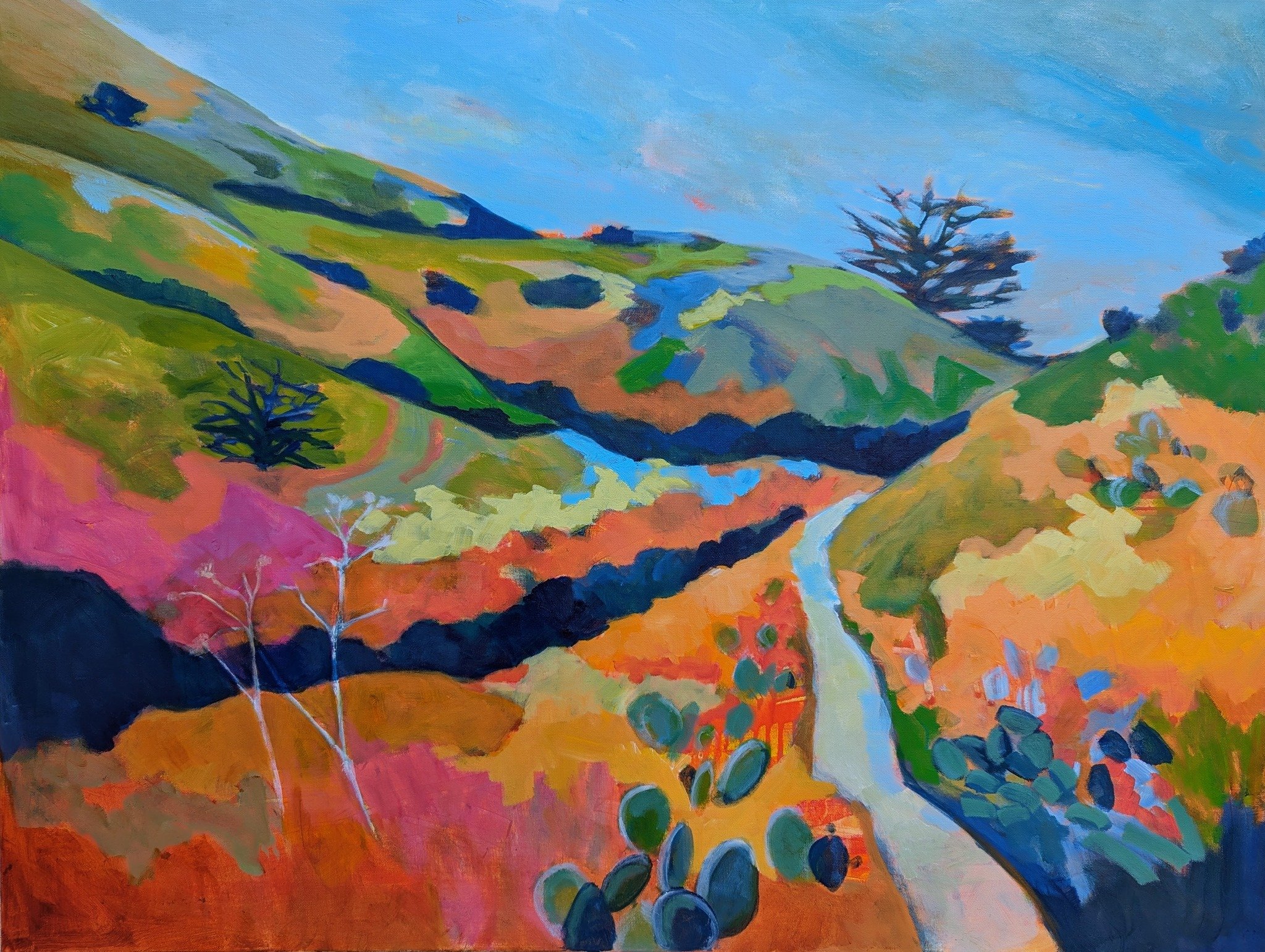 Still working on this new piece inspired by a beautiful canyon hike this Spring in Big Sur. Should be finished in time for Spring shows coming up May 4/5 and 11/12.