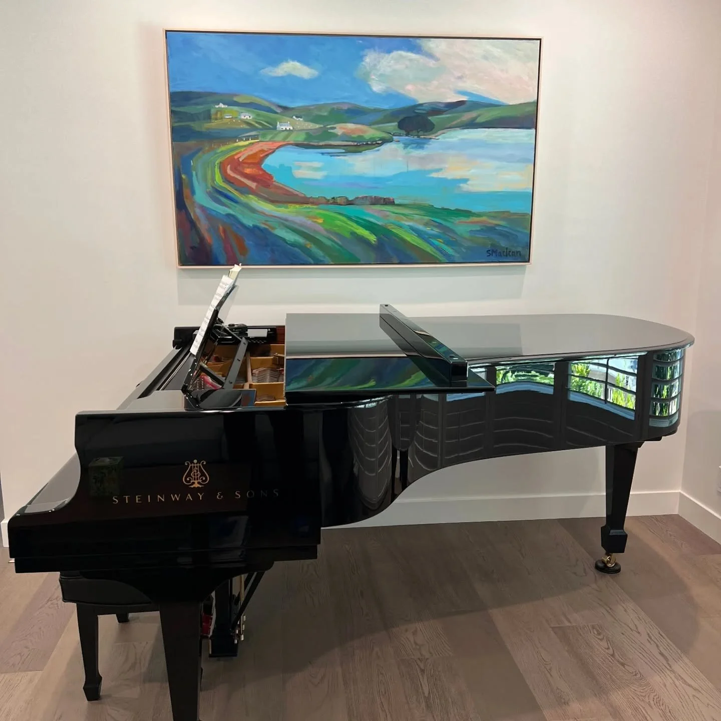 A beautiful collectors installation photo of 'Tolsta Chaolais' The painting is inspired by the view of a remote village in its wonderful setting on the Isle of Lewis.

#tolstachaolais #isleoflewis  #scottishlandscapepainting #colorist