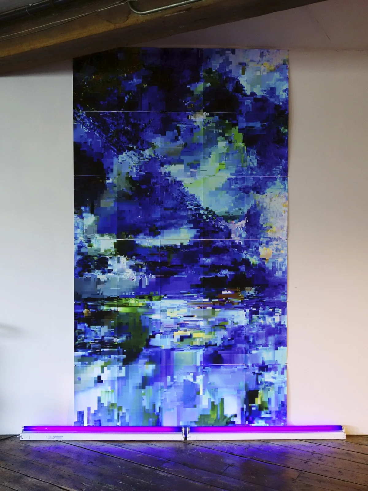 Wall installation with black fluorescent tubes Dimensions: 65x115"