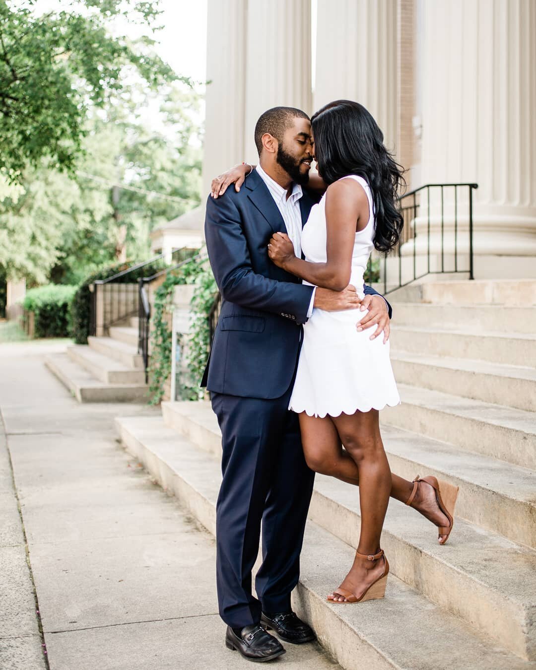 These two are just perfect together!! 💕💒💍 Engagement photos on the beautiful front steps of University Baptist Church, where Alicia &amp; Wan got engaged.
.
.
.
.
.
.
.
#incontrastimages #chapelhillengagementphotographer #chapelhillengagement #cha