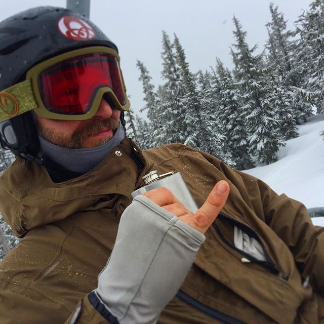 Tea-time on the lift with Phillip. #skilift #etiquette #powderday #dontfollowphil #tea #pinkyfingerup