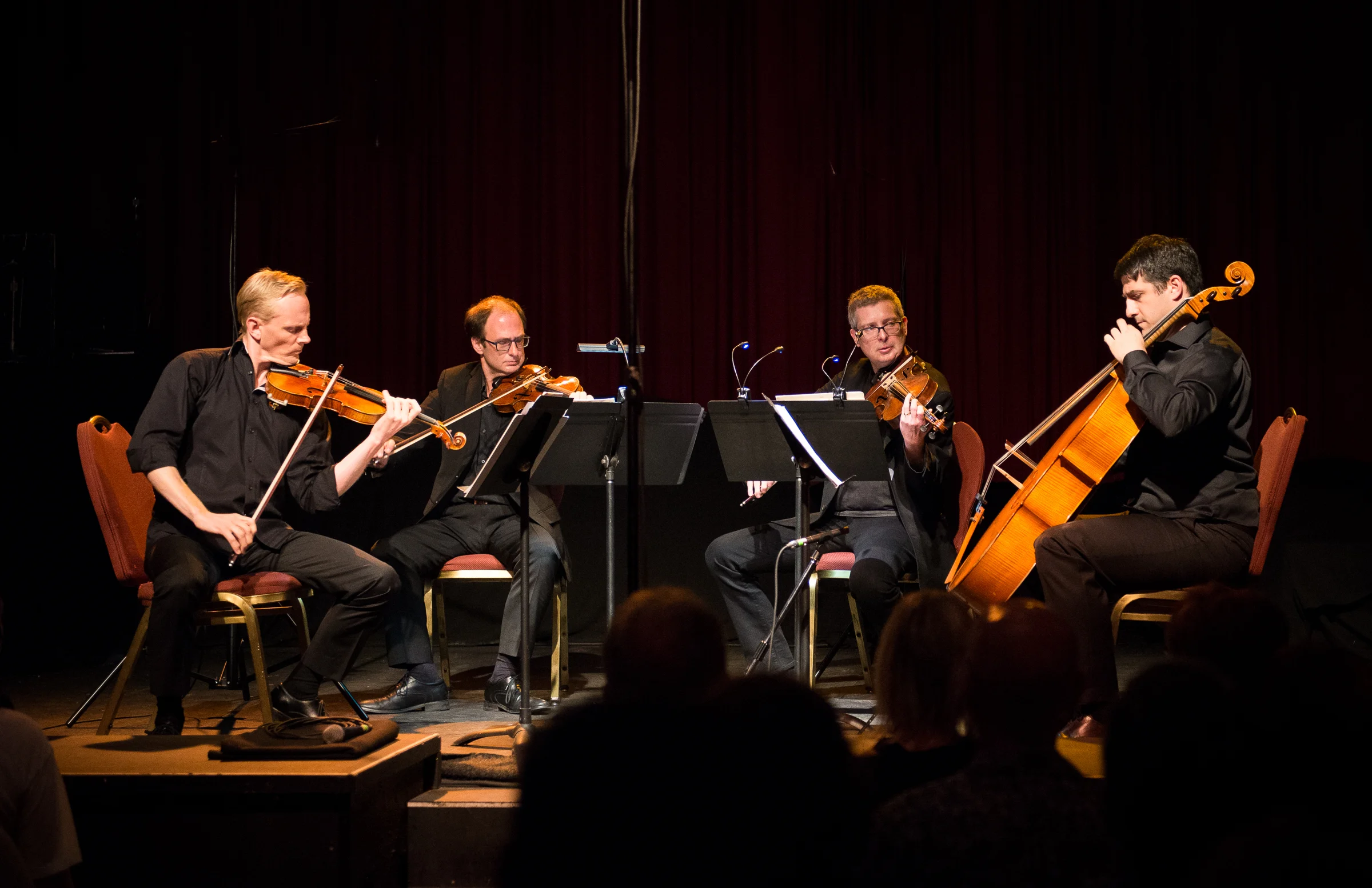 Archytas Quartet, “an der spitze”, in the World Premier of Marcus Goddard’s “Three Wings”. Fox Theatre, Vancouver, Canada, presented by Music on Main . Photography: Jan Gates