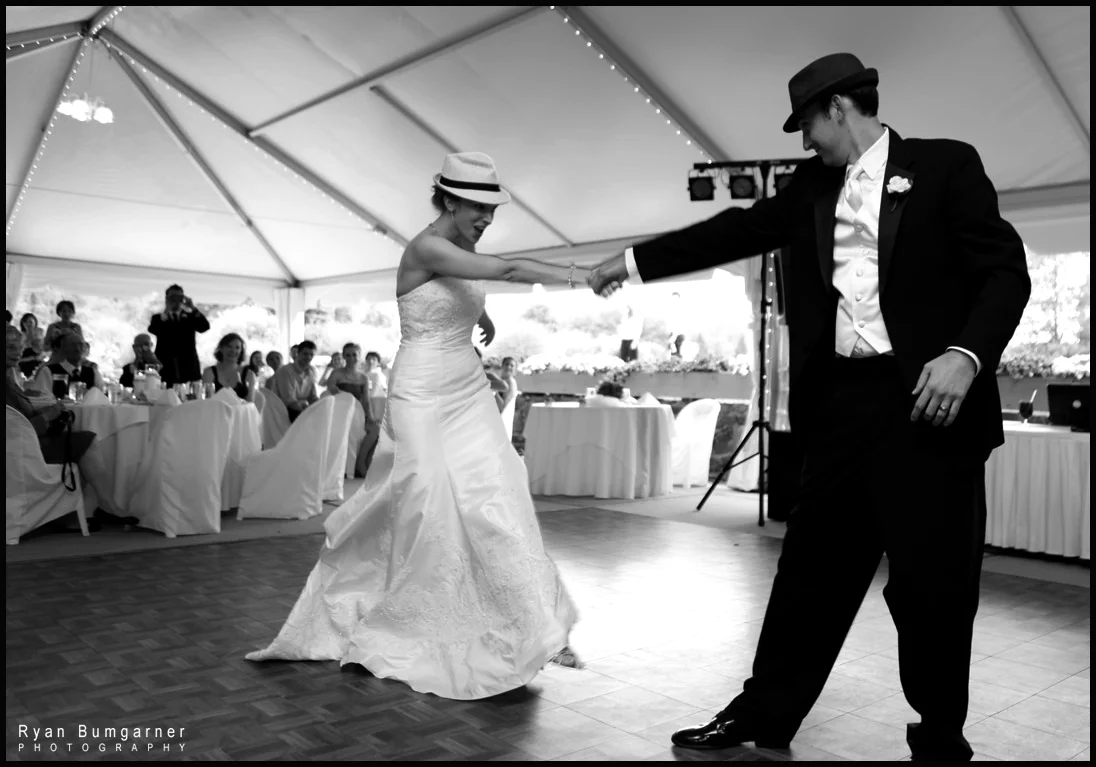 Black and white reception photograph at Asheville wedding venue, Waynesville Inn in Western North Carolina by Asheville wedding photographer, Ryan Bumgarner. 