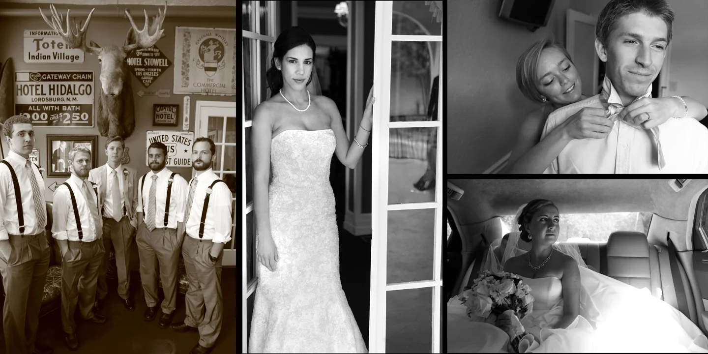 Black and white bridal party portraits at wedding venue Lake Lure inn by Asheville wedding photographer, Ryan Bumgarner.