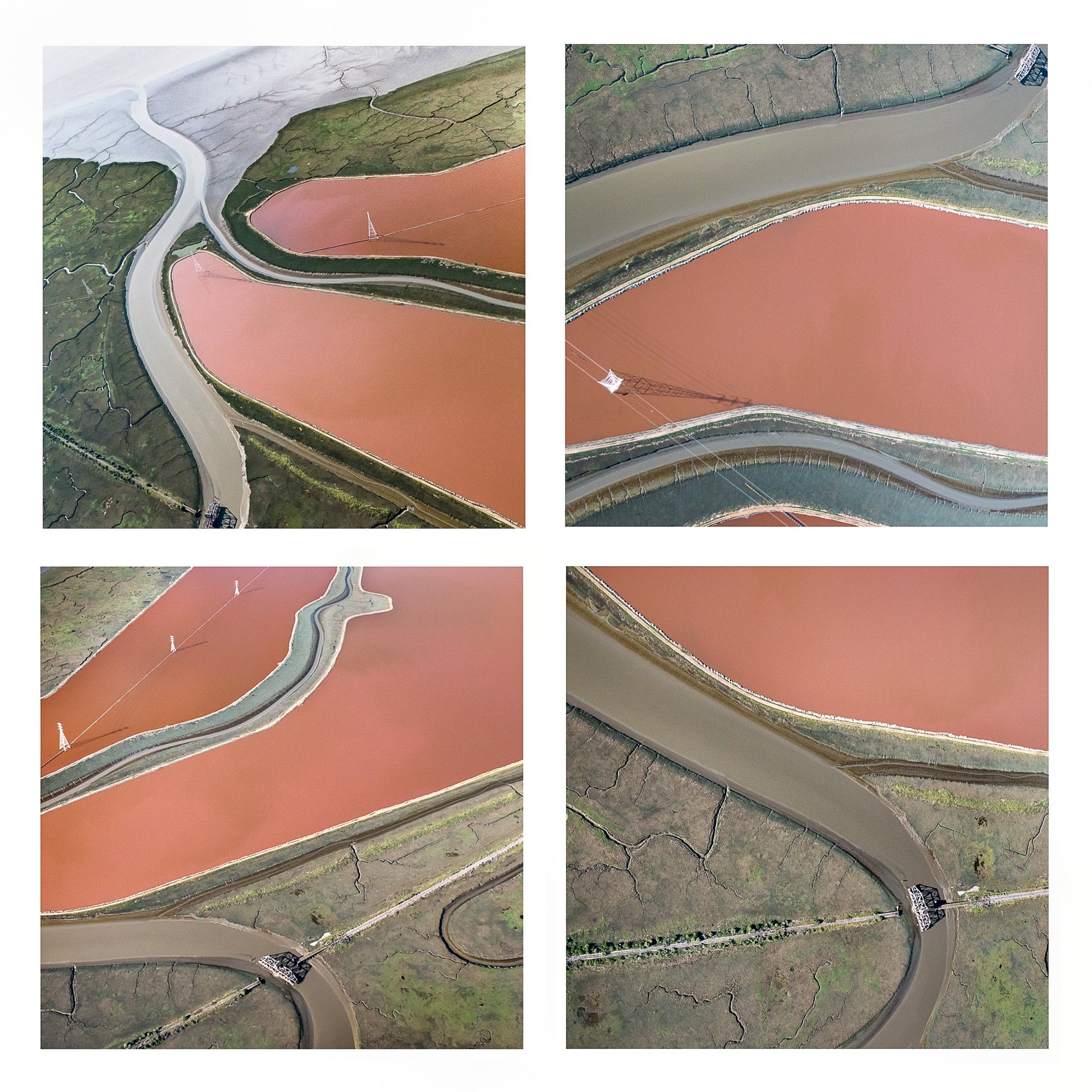 Salt Pond Grid V, 2018, Aerial photographs of the San Francisco Bay.