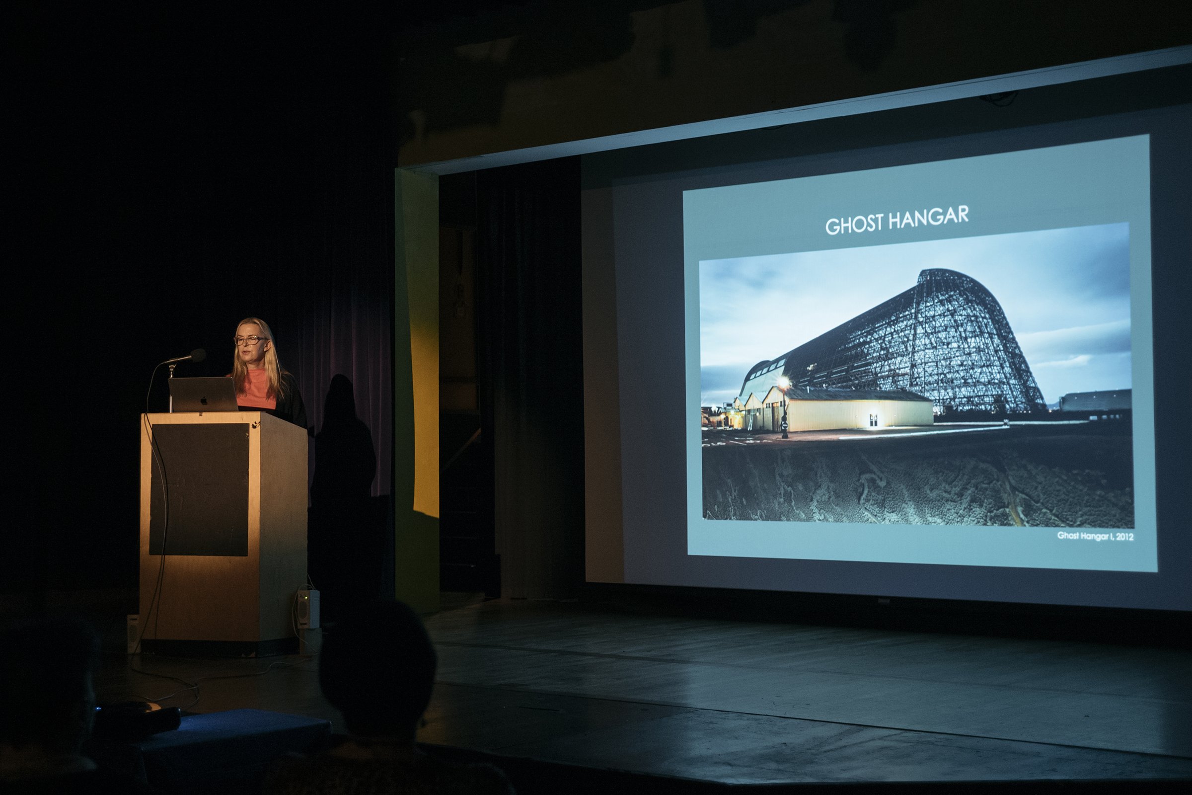 Barbara Boissevain presenting her project Ghost Hangar at the Randall Museum. March 9, 2023.