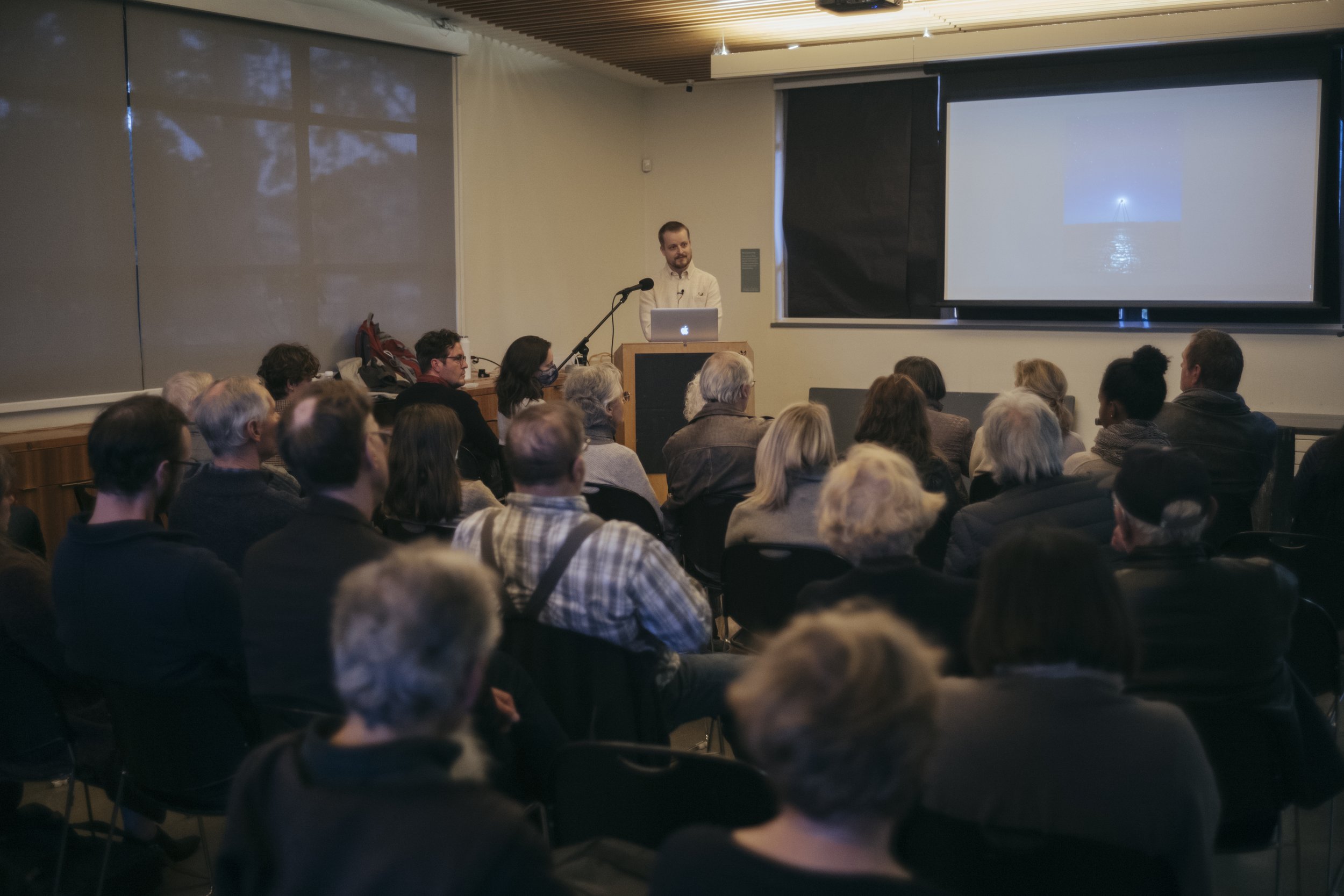 Ville Kansanen presenting his project Numen at the Randall Museum. April 13, 2023.