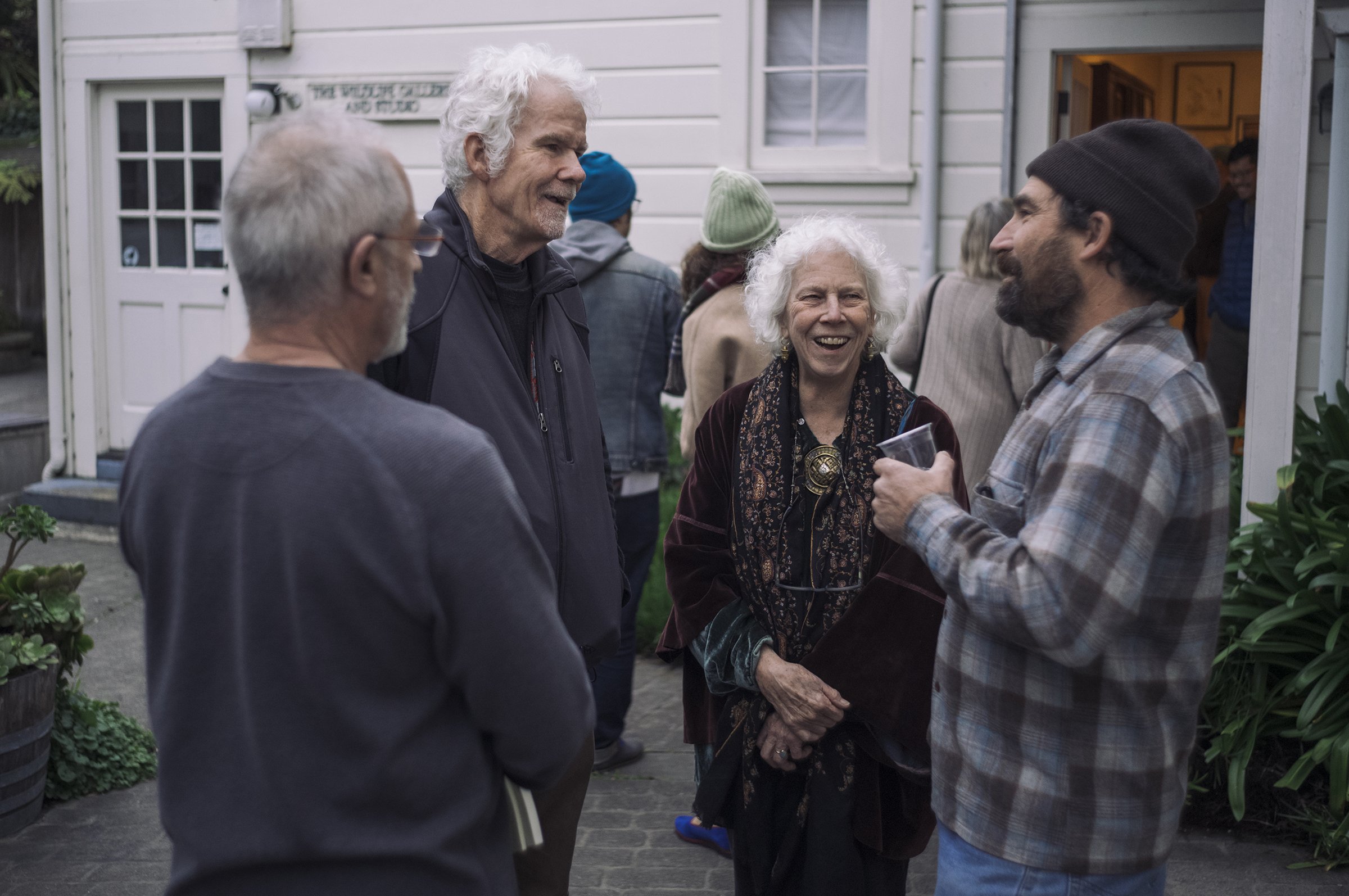  Gallery owner Scott Nichols, PhotoAlliance Creative Director Linda Connor, and artist Chris McCaw at the opening of the INSIGHT/INCITE 20/20 exhibition at Bolinas Museum, February 3, 2024. 