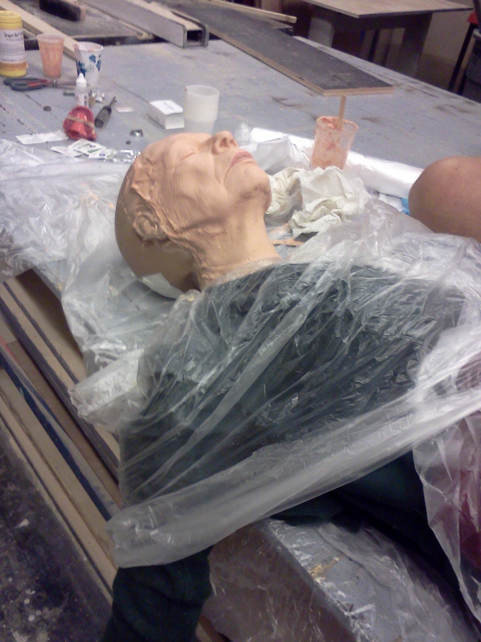  Securing face on to dummy.&nbsp; 