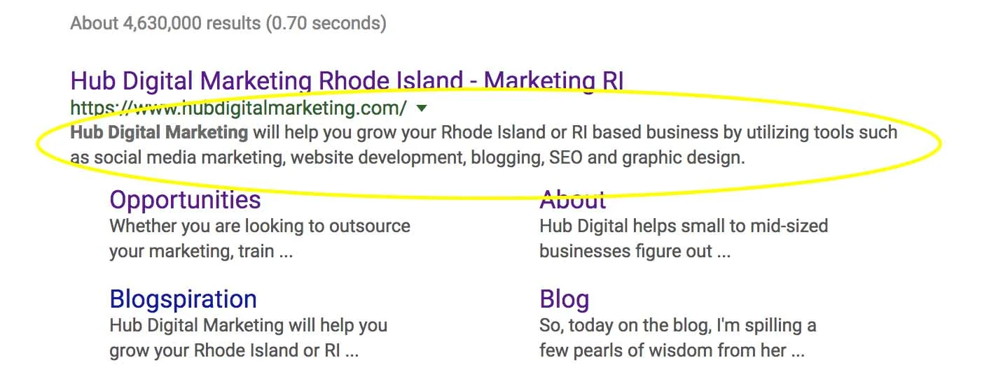 Meta Descriptions - Hub Digital Marketing, RI.