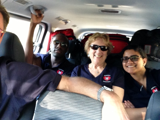On the four hour drive from Santiago airport to Loma de Cabrera. Steve, Jan and Mariela.