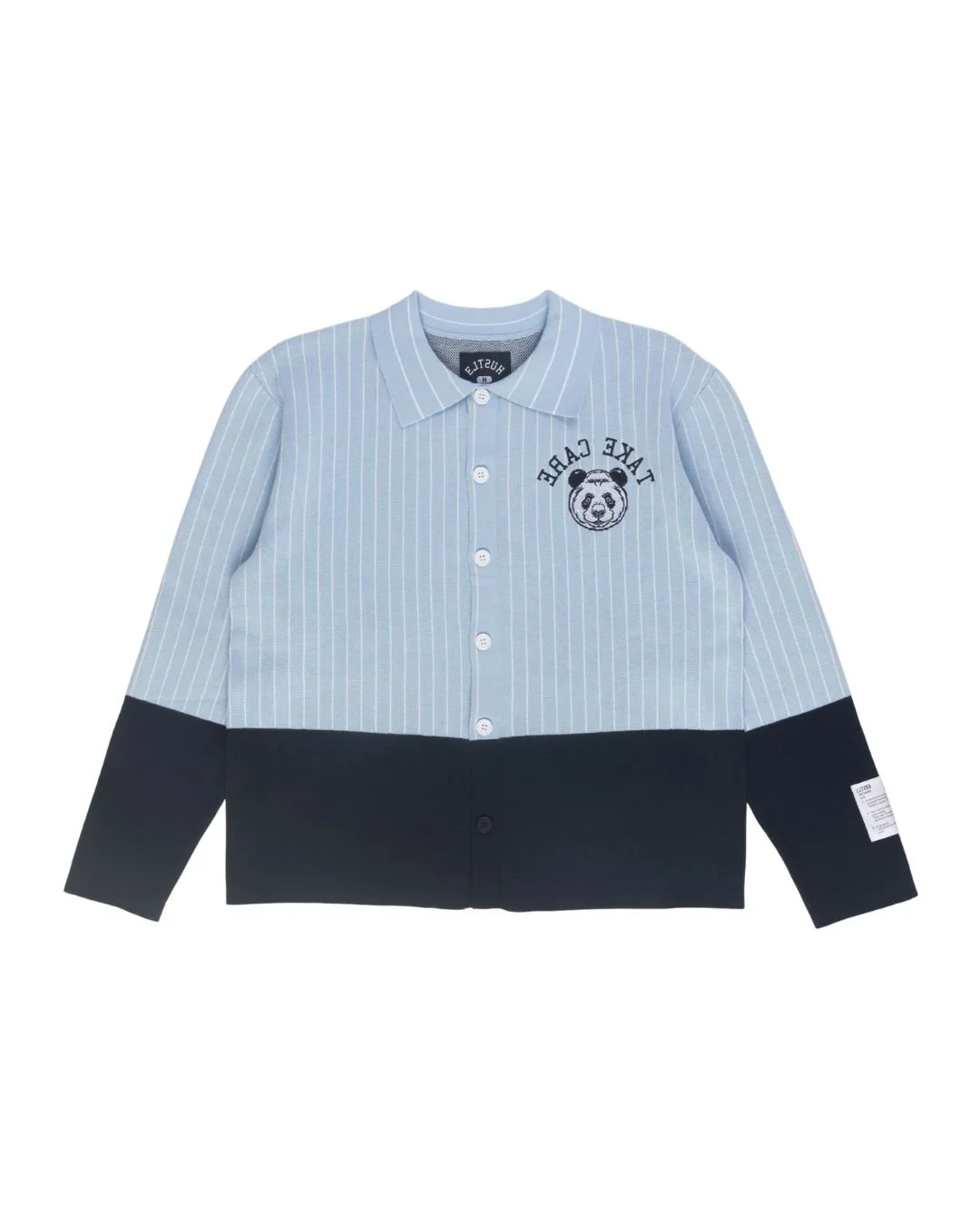 Take Care Knit Striped Button-Up | sky blue - black