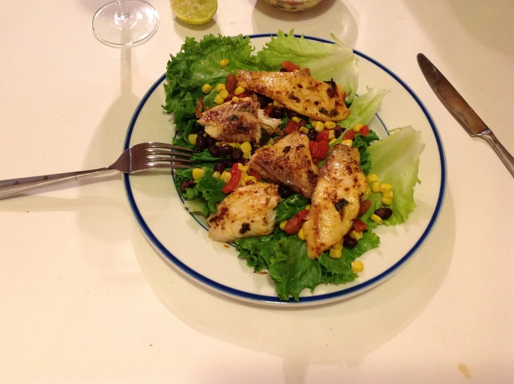 Pan Seared Fish with Corn and Black bean Salad