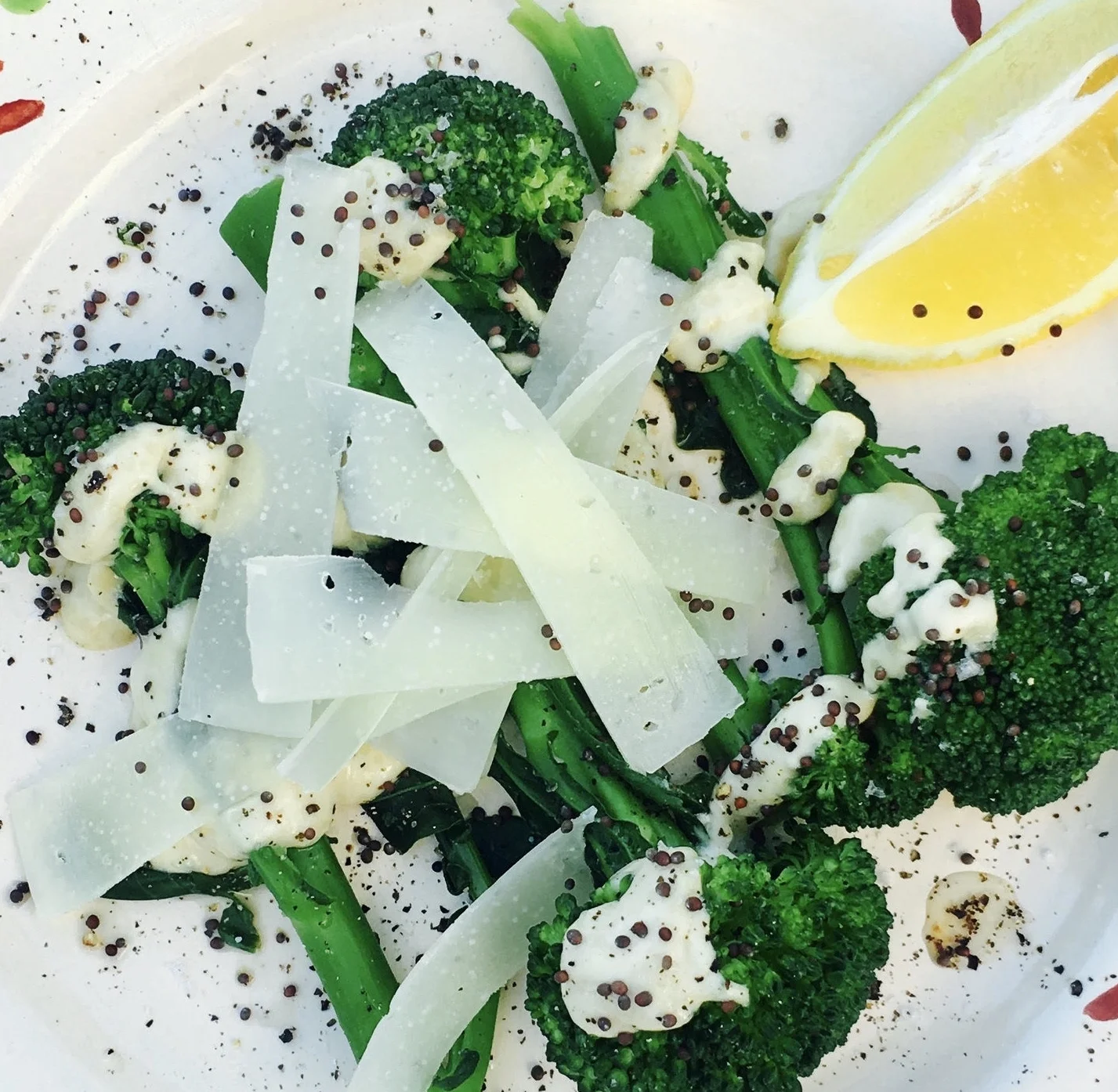 Broccolini with pecorino and tahini dressing