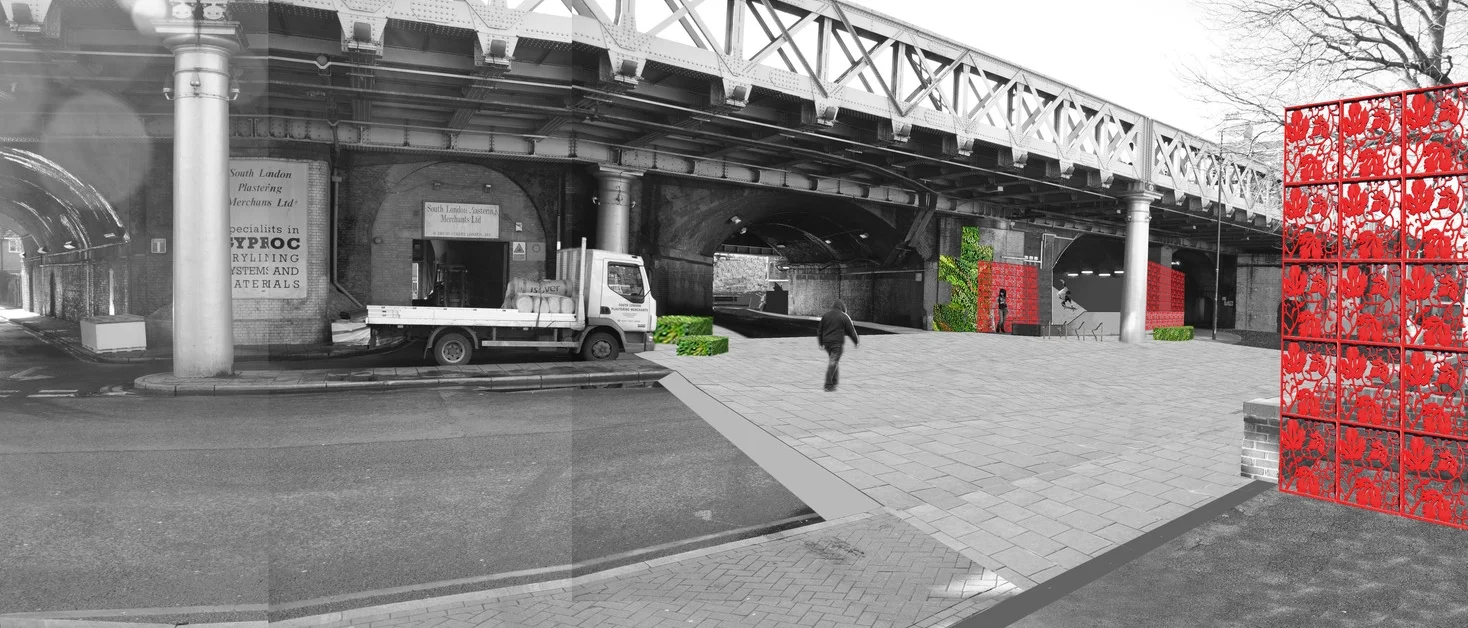 The inner path would deal with the arches and create links for north-south connections underneath the railways. It is not only gate but a pleasant journey through them heading towards a different place - Bermondsey Street, Bermondsey Square, the parks of this area, shops and markets. Due to the dominating presence and scale of the archways, the Design Path will concentrate on making them walkable and safe environment for both local residents and attract white collar workers southwards to the independent shops along Bermondsey Street.