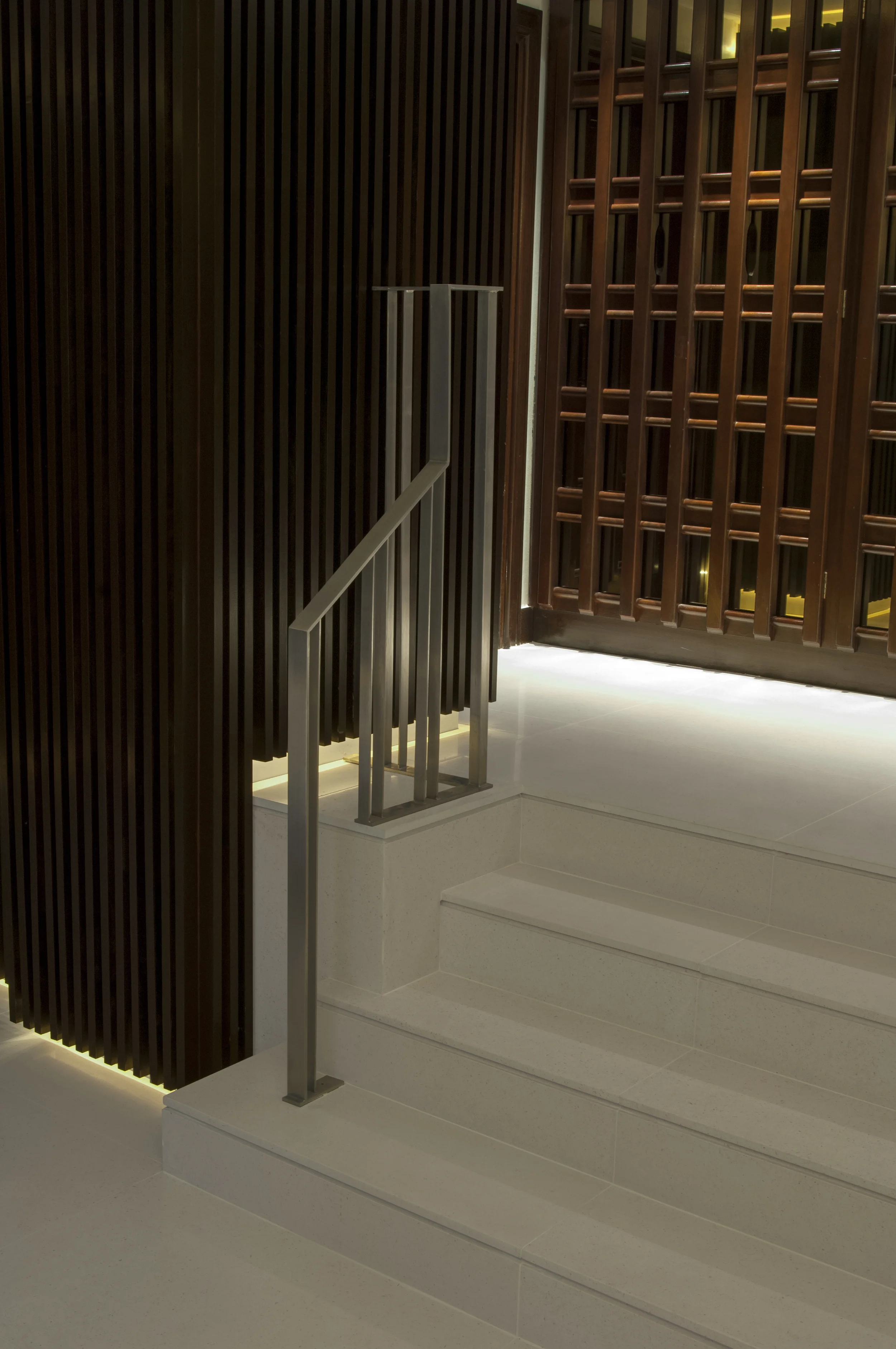 The new wooden cladding was used to cleverly disguise strip lighting to achieve an inviting ambient effect. 