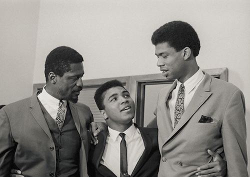 Bill Russell on the left; Muhammad Ali in the middle; Kareem Abdul-Jabbar on the right.