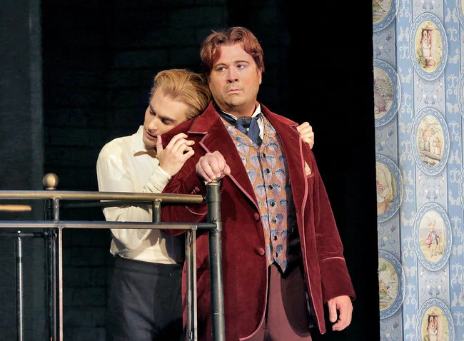 Mr. Luplau embracing Mr. Daniels. Theodore Morrison wrote the music for the work, which had its premiere at the Santa Fe Opera. - New York Times