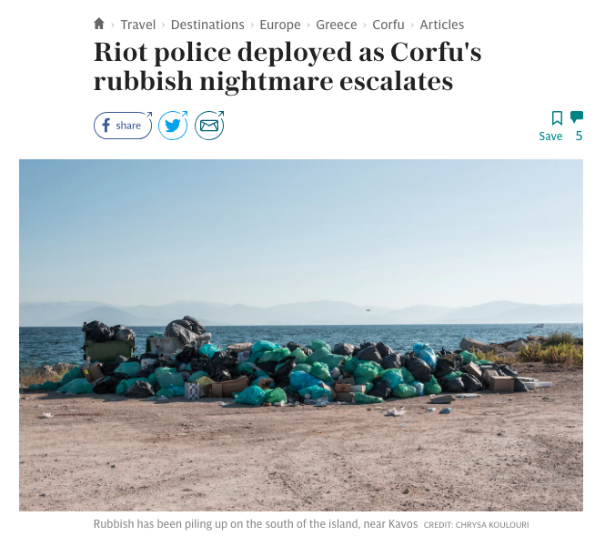 The Telegraph - Riot Police Deployed as Corfu's Rubbish Nightmare Escalates
