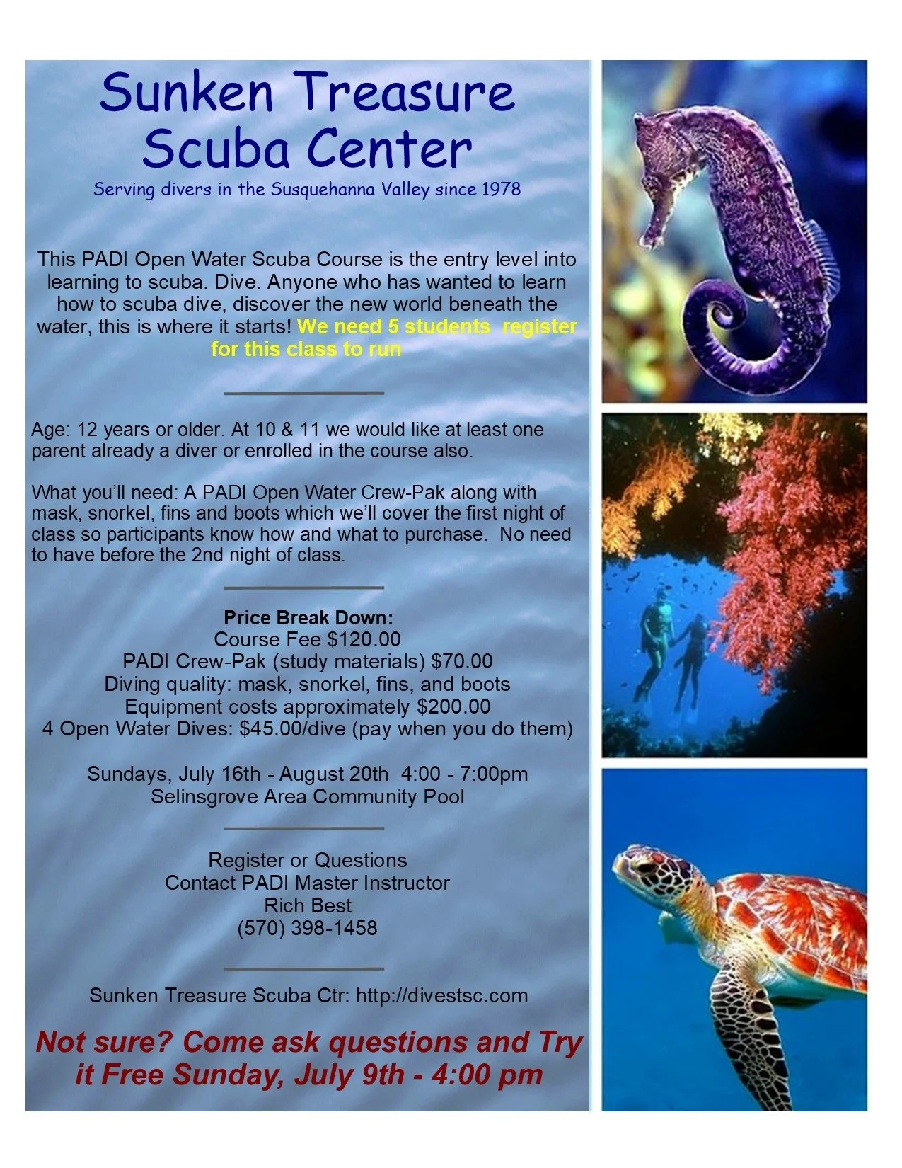 Where Can I Learn to Dive in Selinsgrove, Pennsylvania 17870 — Sunken  Treasure Scuba Center