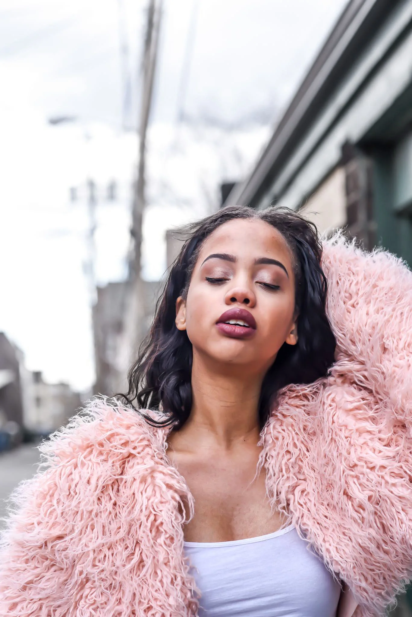 pink fluffy cropped jacket