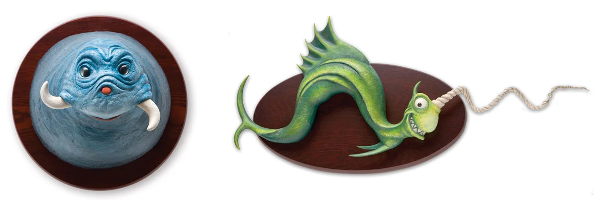 Above: Carbonic Walrus and Gimlet Fish ; two examples of Ted's taxidermy sculptures.