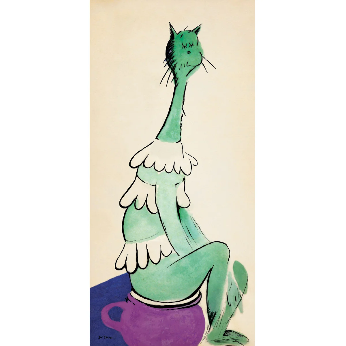 Greenish Cat on Pinkish Pot