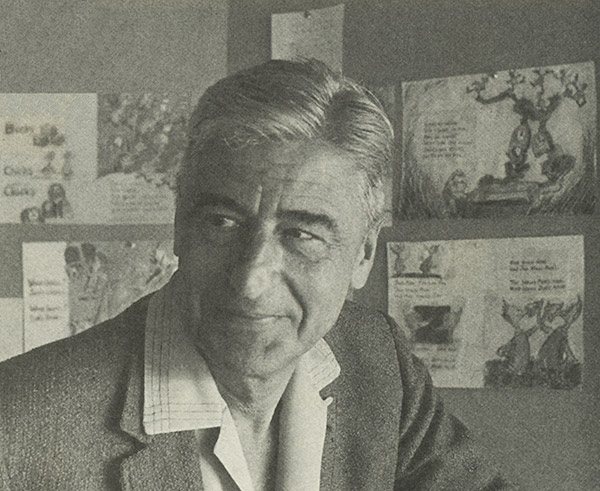  Theodor Seuss Geisel in his story with storyboards for Fox in Socks behind him.