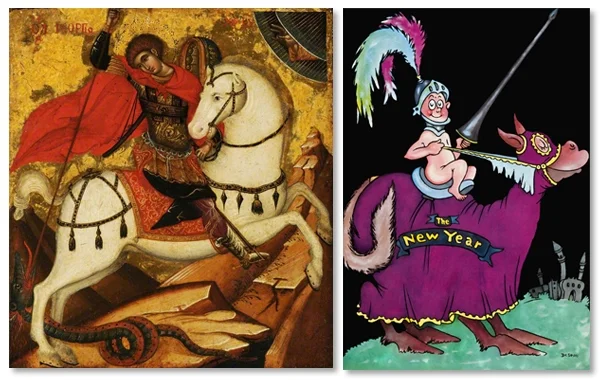 Left: Saint George and the Dragon - circa 1514, Right: Bring on your dragons! - circa early 1930s