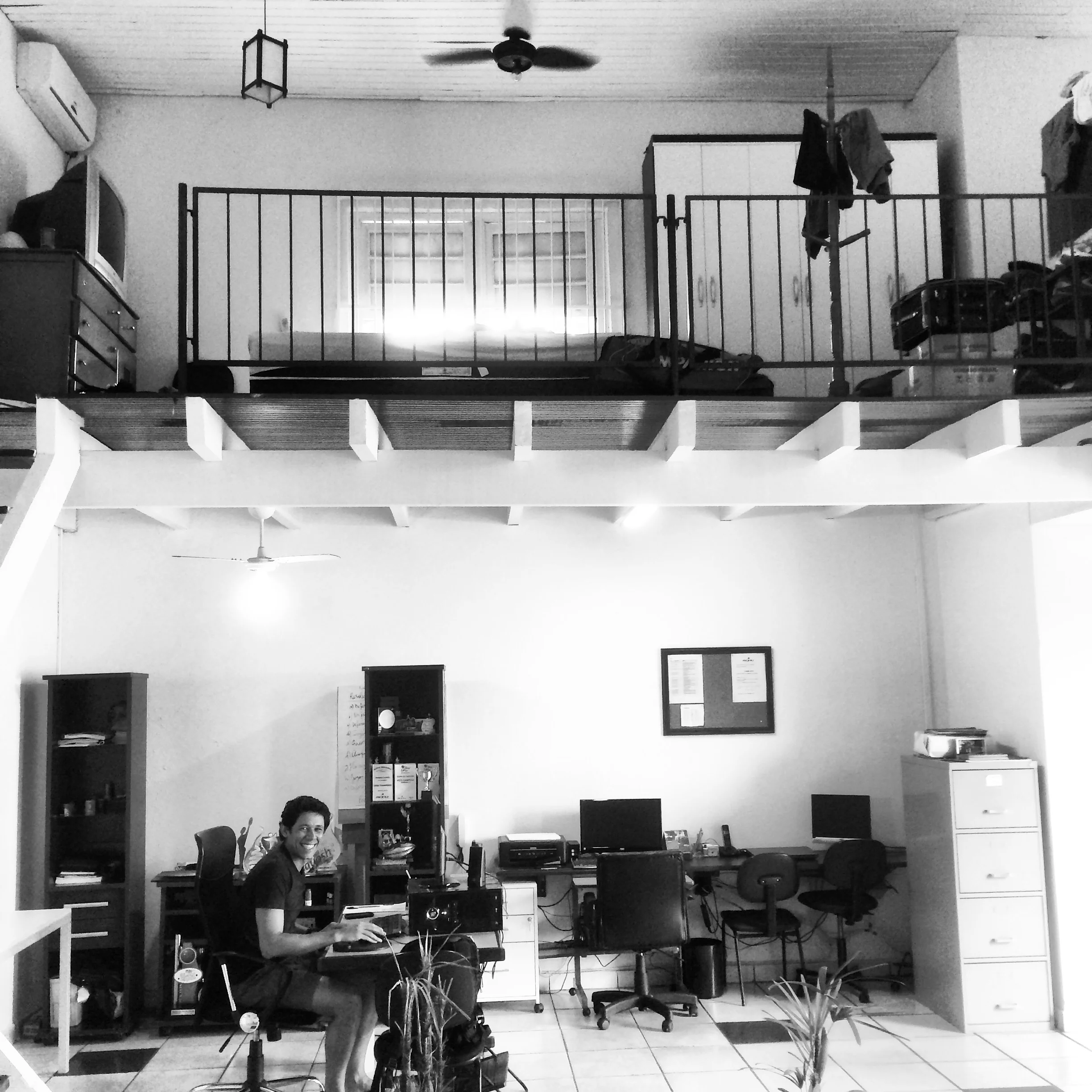 Living the good life in a loft above Manoel's office at his squash club 
