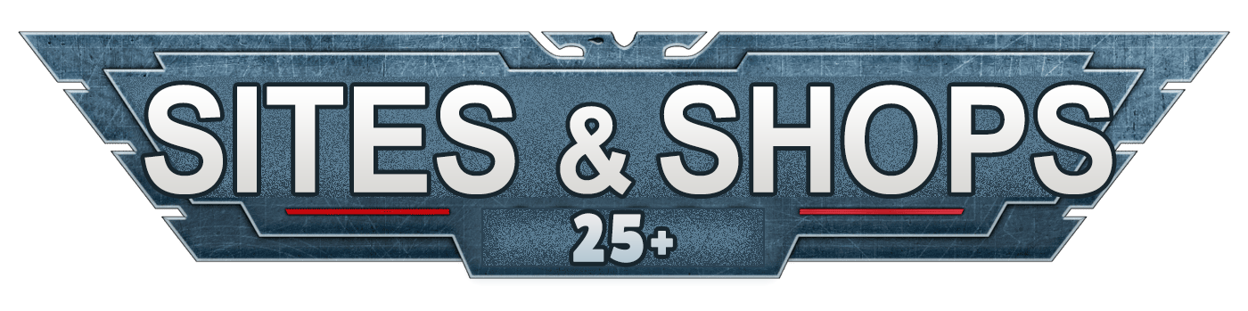 Logo for Sites & Shops 25+, with a metallic, futuristic design and bold lettering.