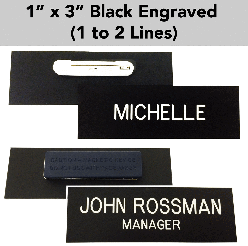 1 x 3 Black Engraved Name Tag (1 or 2 Lines) — Badgeworks Plus