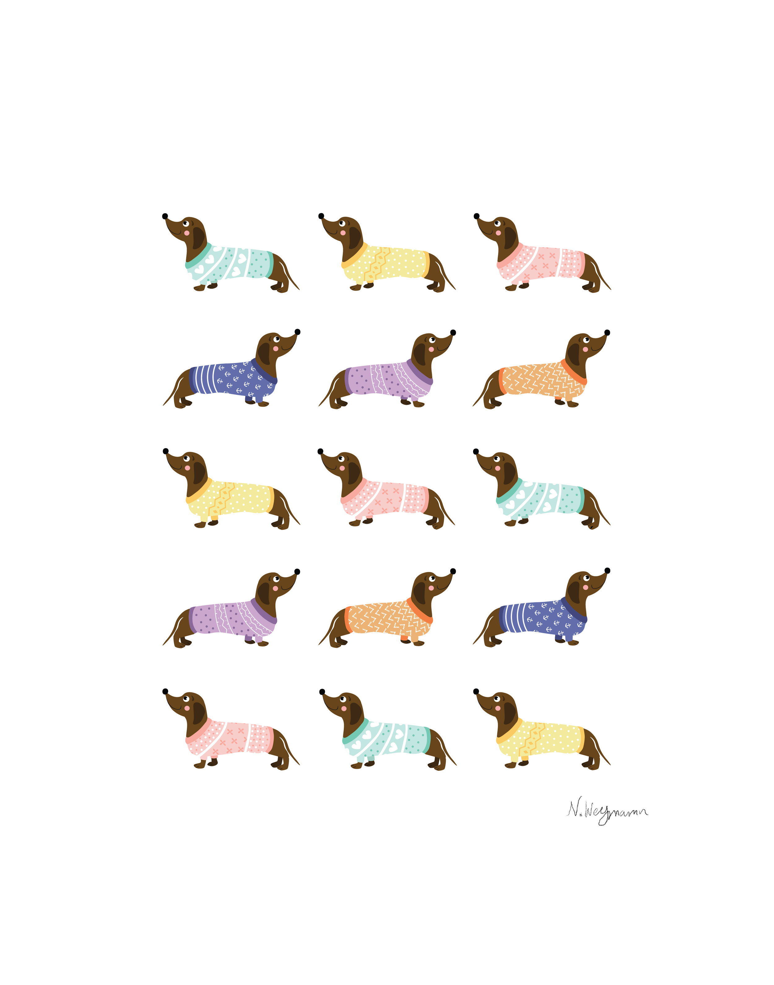 Sausage Dogs in Sweaters Print