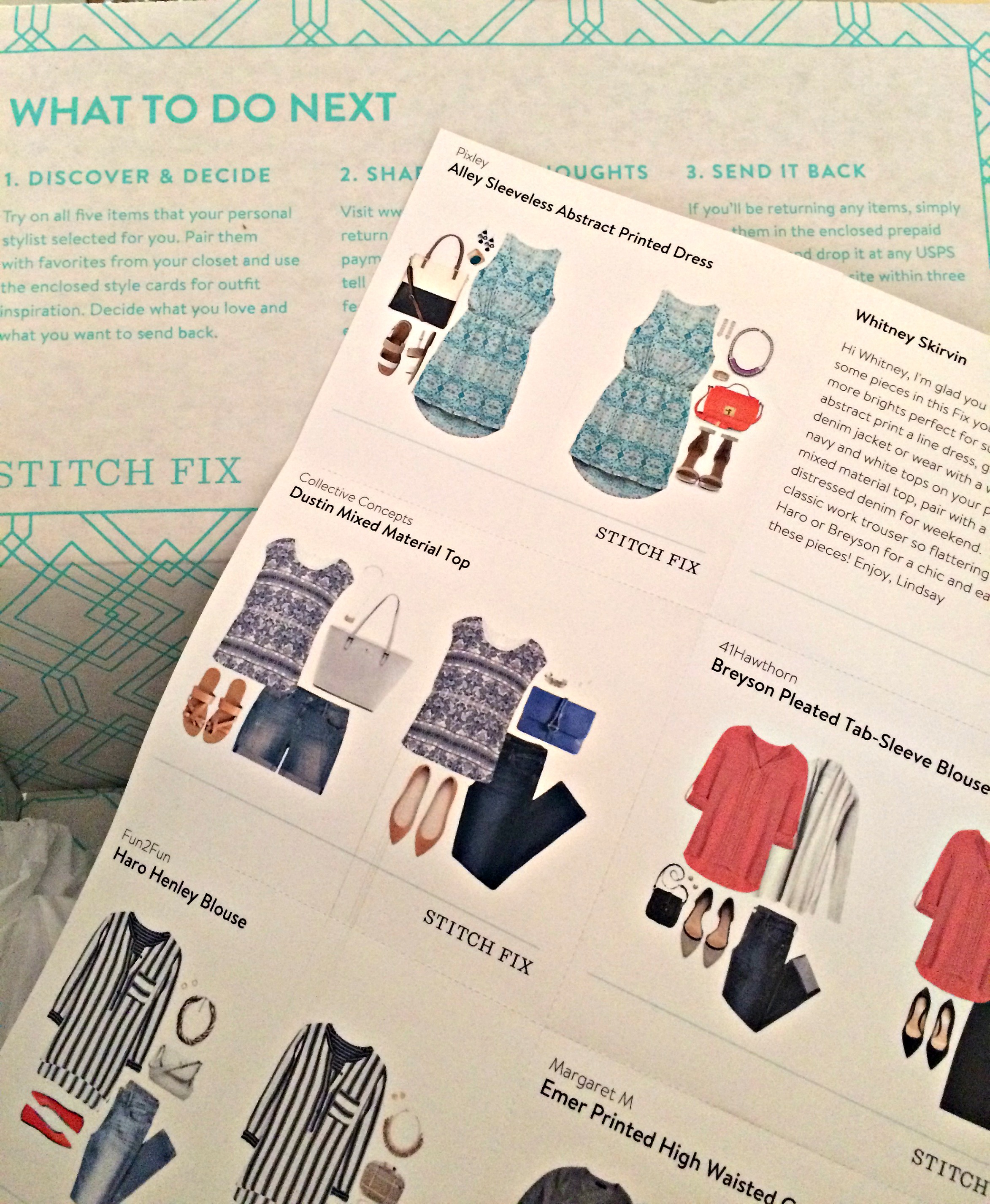 My stylist, Lindsay, sent a sweet note and great suggestions on the style cards. I always keep these! 