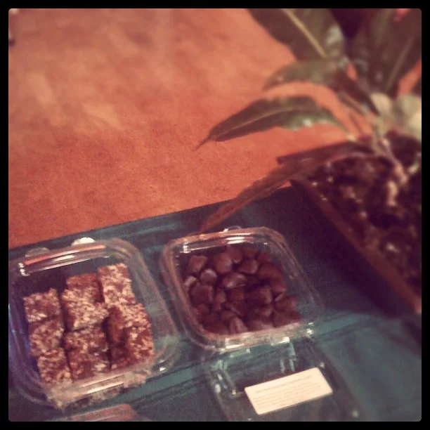 Some of the goodies at #acupuncturehappyhour 1 year anniversary! #darkchocolate covered #ginger and #chocolate almond energy bites! (Taken with instagram)