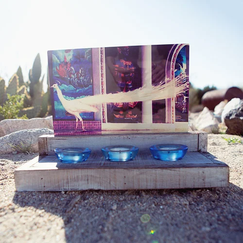 White Peacock Altar, perched in the sand. Photograph & Design by Robyn Davis @ The Integratron Landers, CA - Joshua Tree National Park