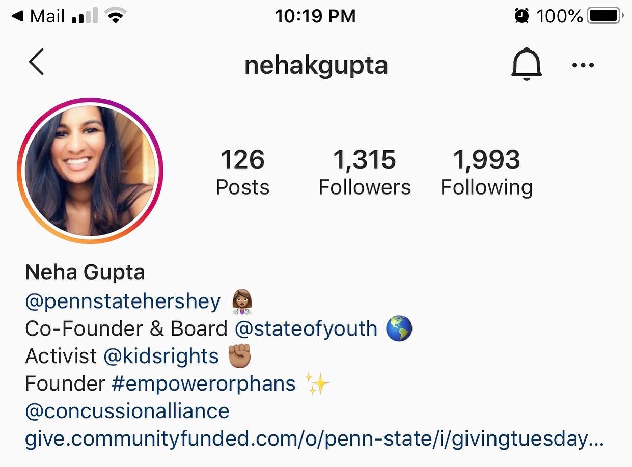 Thanks to Neha Gupta for tagging us in her bio. @nehakgupta recently joined our Professional Advisory Board and we are excited about working with her!  #concussion #concussionrecovery #pcs
