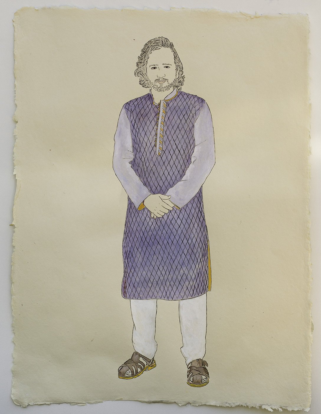   Available    Man in Traditional Indian Garb   2021, ink, watercolor, and gouache on handmade paper, 25” x 19” 