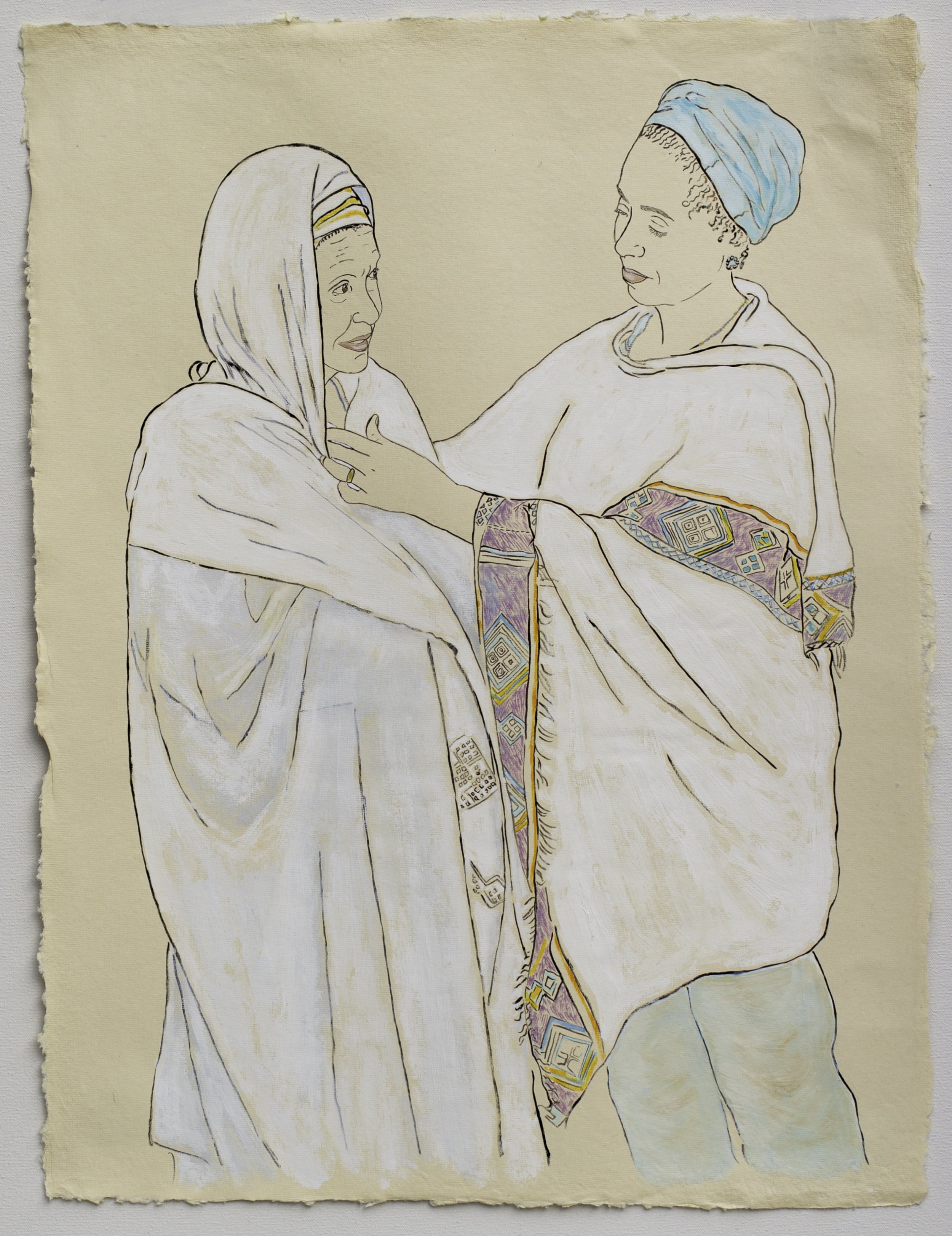   Available    Ethiopian Community: Woman and Her Mother   25” x 19”, gouache, watercolor, India Ink on paper, 2021 