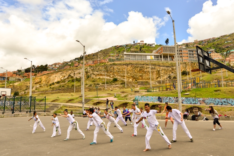 Participants in Nukanti's Capoeira program Playing for Freedom in Ciudad Bolívar, on the outskirts of Bogotá. 