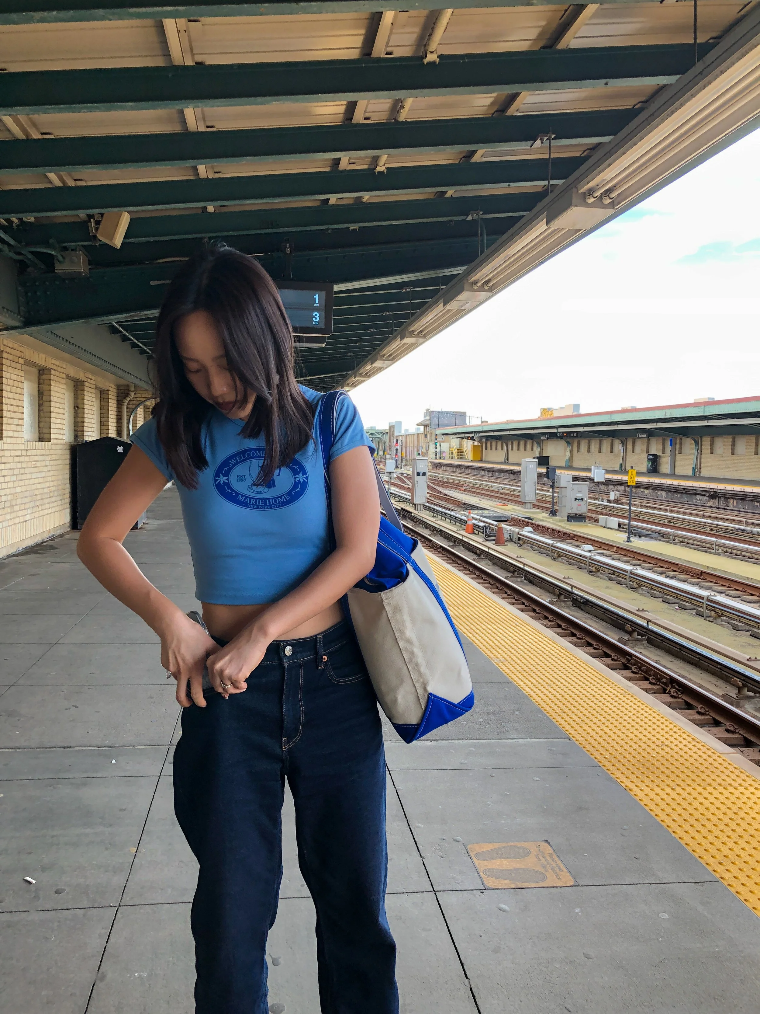 Marie Home Baby Tee (White/Baby Blue)