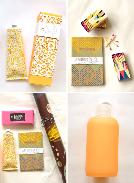 Lollia Hand Lotion // Messy Bed Studio Notebook// Bello Pop Print Shop Matches// The Souvenir Society Paper// BKR Water Bottle 