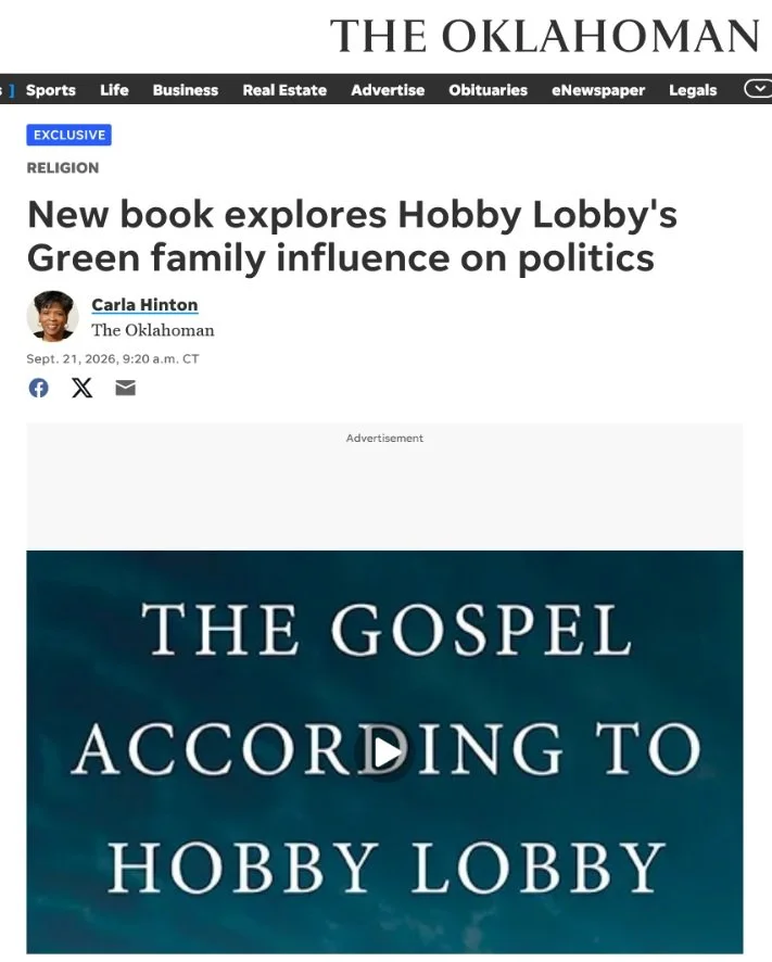 A long and very good feature story about my book from Hobby Lobby's hometown newspaper, The Oklahoman. Founder David Green says he has no plans to read my book -- but you can! 

Link to story: bit.ly/4iAxp3j

#hobbylobby #newbook #nonfiction #christi