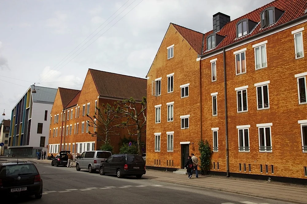 A typical residential street in Copenhagen, Denmark.