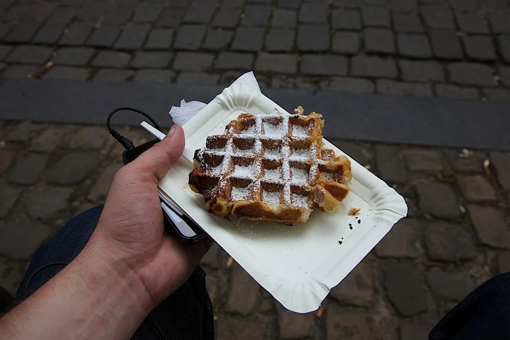 A belgian waffle in Bruges, Belgium.